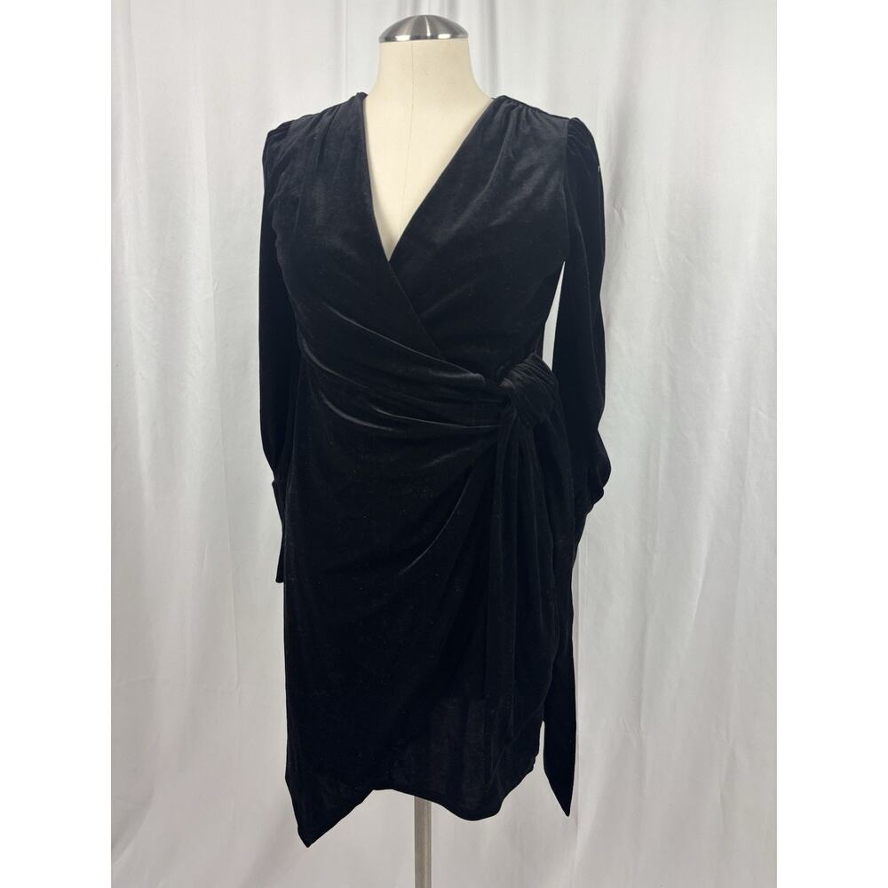 NEW Express Velvet Wrap Dress Long Sleeve Black Dress S Cocktail Whimsygoth
